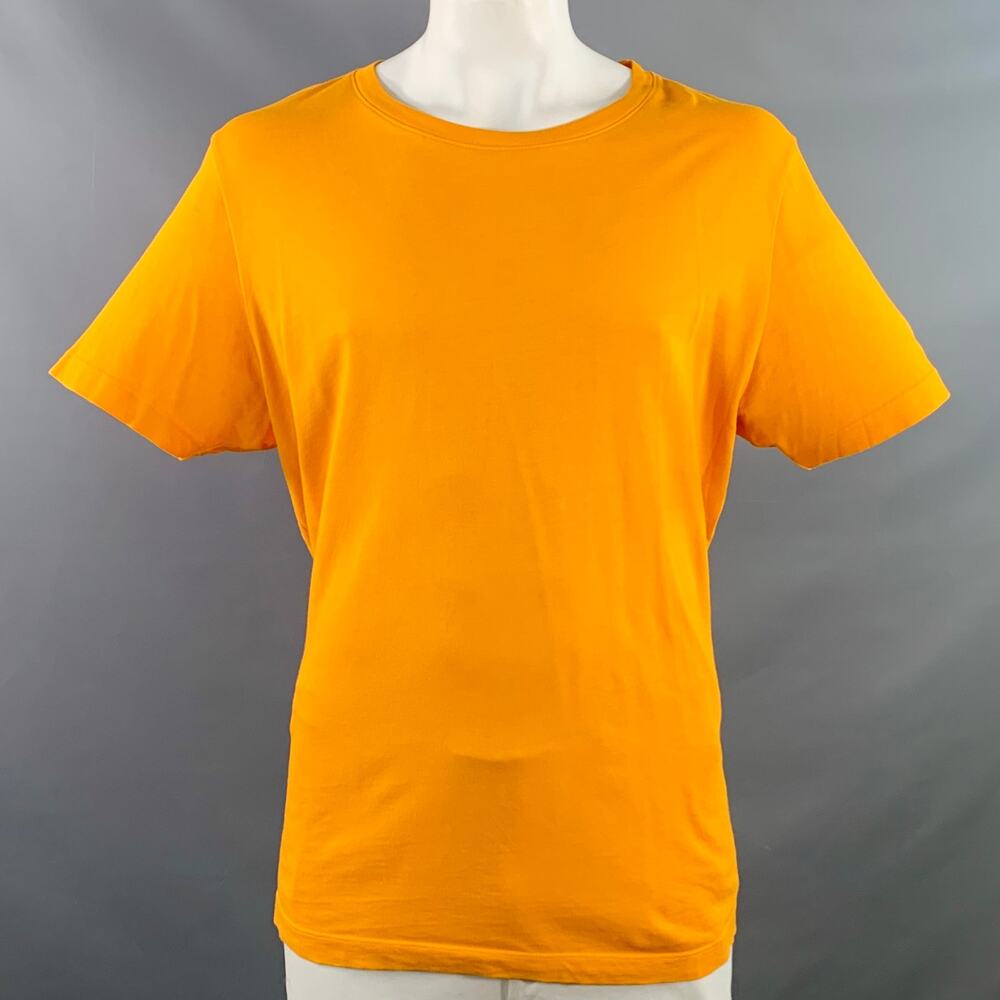 THE ELDER STATESMAN Size XL Yellow Orange Cotton Cashmere Scoop Neck T-shirt